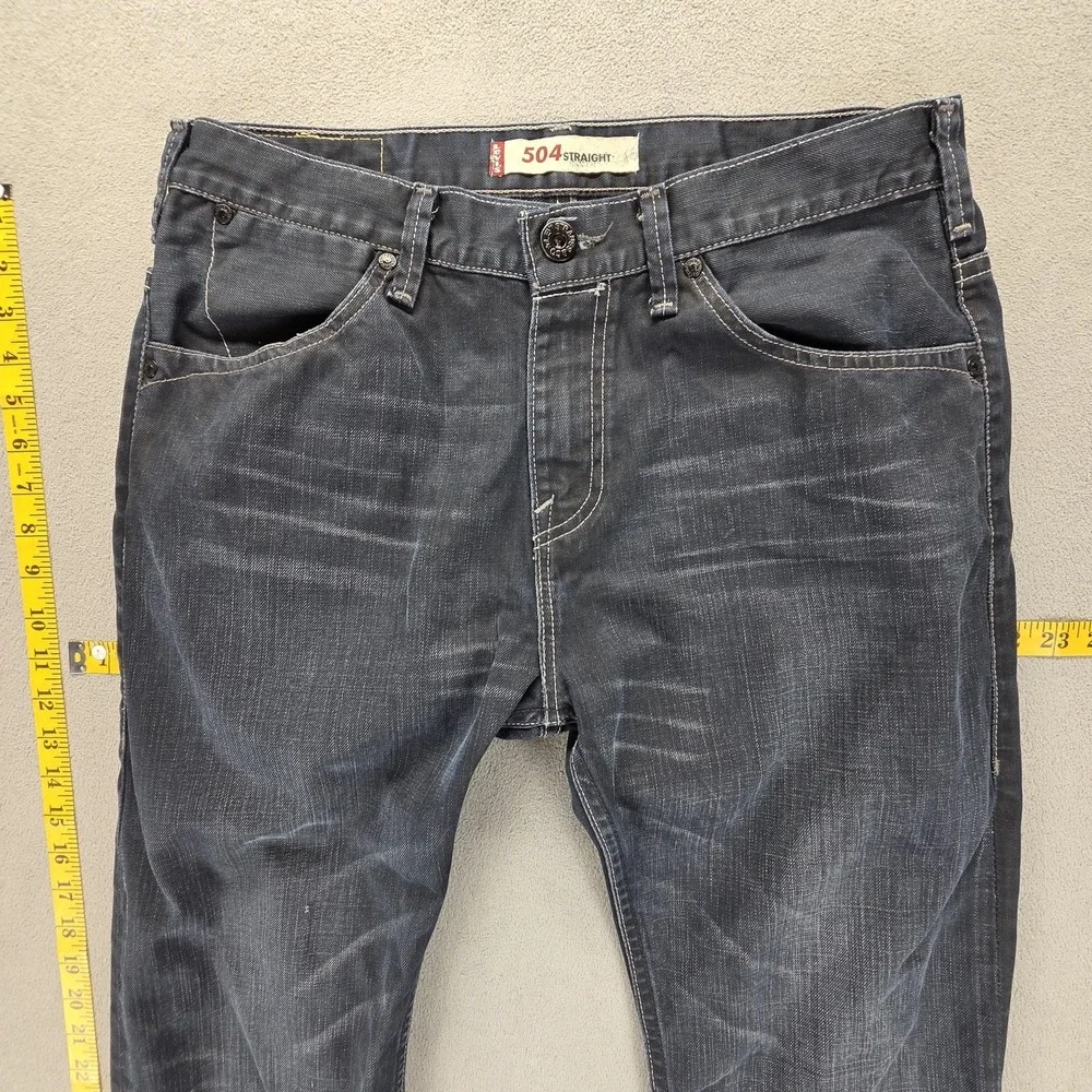 Vintage Levis 504 Jeans Mens 33x32 Blue Straight Engineered Dark Wash Whiskers